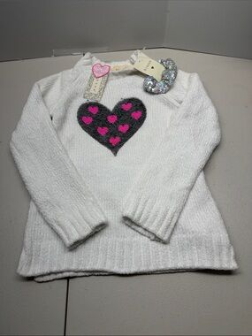 btween White Sweater with Gray Heart and Pink Hearts. NWT, size 8